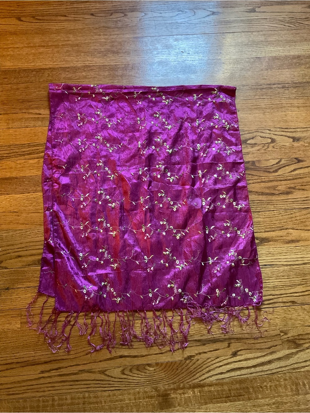 Embroidered Fuchsia Fringe Scarf